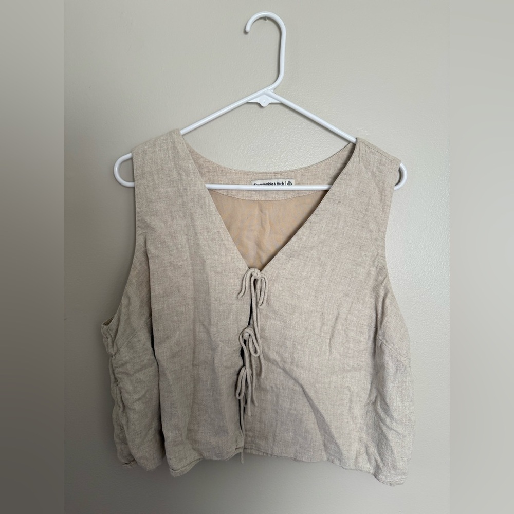 Women’s Abercrombie & Fitch Beige Linen Tie-Front Sleeveless Top